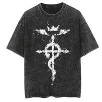 Mustang Roy Printed Tee Anime Fullmetal Alchemist  Men Women Summer Loose Graphic T Shirts Harajuku HipHop Washed Cotton Tshirt S