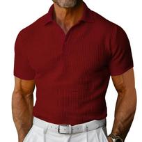 Men's Waffle Knit Short Sleeve Polo Shirt Slim Fit Half Placket Casual S