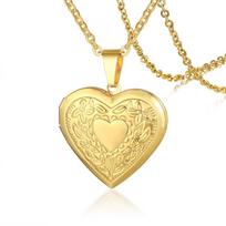 Vnox Picture Women Necklaces Heart Locket Pendant Family Image Personalized Anniversary Gift PN-1192G