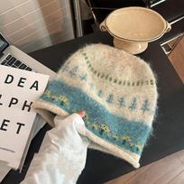 Fashion Ethnic Style Fair Isle Style Knitted Hat Windproof Thicken Winter Pullover Hat Retro Warm Beanies Hat Autumn