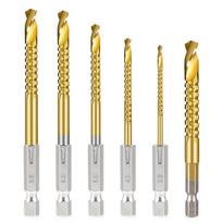ABUL-6Pcs Titanium Coated HSS Twist Drill Bits, 3-8Mm Hex Shank Serrated Cutting Drill Bit Spiral Saw Drill Bit