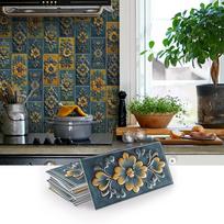 European Mandala Self-Adhesive Tile Wall Stickers, Kitchen, Living Room and Bathroom Wall Decoration, PET Thickened Wallpaper (as the picture,16pcs)