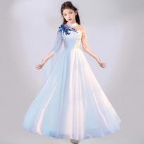 Red Song Stage Performance Costume Nationalistic Girls Ancient Guzheng Dress Host Primary School Children's Chorus Outfit 130 cm