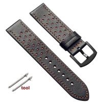 Vintage Handmade Watch Strap 20mm 22mm for Omega Business Leather Straps Black Brown Blue Breathable Porous Sports Watchbands 20mm
