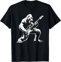 Bigfoot Playing Guitar Rock Music Band Sasquatch T-Shirt S