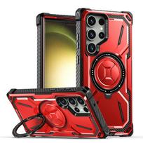 For Samsung Galaxy S25 S24 S23 S22 S21 Ultra Plus Case Metal Kickstand Magnetic Case with MagSafe, Heavy Duty Bumper Shockproof for Galaxy S23 Ultra raudona