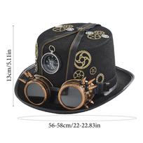Steampunk Hats with Goggles Costume Headwear Halloween Hat with Removable Goggles Dress up Accessories Time Traveler Costume Men juoda