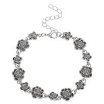[C]Retro Vintage Rose Bracelet Link Chain For Women Alloy Flower Bracelet Temperament Jewelry Fashion Gifts Accessories sidabras