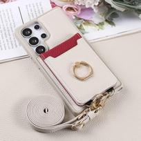 For Samsung Galaxy S25 Edge S25 S24 S23 S22 Ultra S24 FE Case, Wallet Case with Card Holder, 360°Rotation Ring Shockproof Cover For Galaxy S22 Ultra smėlis