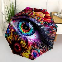 Psychedelic Eye with Flowers-Trippy Art PrintUmbrella with Cute Design,Portable 3-Fold Compact Umbrella for Men&Women,Valentine's Day Mother