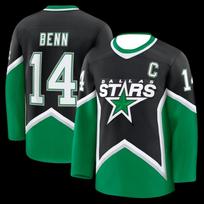 Dallas Stars ledo ritulio marškinėliai - Juodi/Žali/Balti Kapitono  C  ženklelis Apranga Nr.14 91 Spaudiniai Marškinėliai ilgomis rankovėmis V formos iškirptė Marškinėliai S