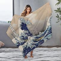 Japan Ukiyo-e Wave Printed Blanket, Sofa,Bedroom,Bed Home Office Nap Blanket Car,Travel,Camping,Picnic Blankets,Perfect Gifts 75x90cm
