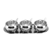 Stainless Steel Spice Jars with Lids and Spoons Set of 3 with Tray Kitchen Condiment Containers for Home Use Durable Design sidabras