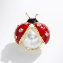 Bo Xin Yun Cute Ladybug Pearl & Enamel Brooch with Zirconia Accents