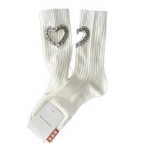 Crystal Y2K Tube Socks JK Mid-calf Socks Women Fashion Rhinestone Heart Socks  Lolita