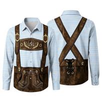 Men's Oktoberfest 3D Print Loose Fit Long Sleeve Shirt with Classic Collar Suitable for Spring and Autumn Casual Outdoor Festival Party Wear L smėlis