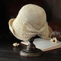 Wide-brimmed sun straw hat-ladies floppy fashion summer beach hat handmade bow [MI]