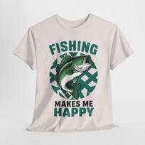 Fishing Makes Me Happy Tee - Unisex Cotton  Children's T-shirt for Anglers and Outdoor Life 140