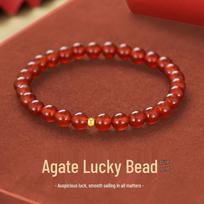 999 Pure Gold Beads Three Lives Charm Bracelet with Red Agate for Women Light 3N Gold Bead Single Bracelet
