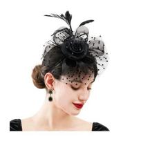 „Fascinators“ kepurė su tinkliniu šydu, gėlėmis dirbtinių perlų plunksnų dekoru arbatos vakarėlio galvos apdangalo segtukas Retro plaukų lankelis vakarėliui
