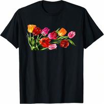 Lovely Spring Tulips Flower Design Tee T-Shirt S įvairiaspalvis
