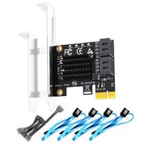GLOTRENDS SA3034A 4-Port PCIe SATA3.0 Expansion Card, Supports OS Boot, Includes SATA Cable and 1:5 SATA Splitter Power Cable, Compatible with