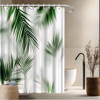 Tropical Palm Leaf Shower Curtain – Lush Green Foliage on White Background, 70.8x70.8in,  Fade-Resistant, Includes Hooks (as the picture,90x180cm35x71in)