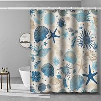 Under the Sea Shower Curtain with Seashell Starfish Ocean Print Polyester Bathroom Curtain with Hooks 90x180