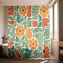 Boho Floral Geometric Shower Curtain 90GSM Waterproof Vintage Botanical Print Bathroom Decor with Hooks (as the picture,90x180cm)