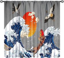 Pink Cherry Blossom Curta Fantasy Anime Koi Fish Rod Pocket Blackout Window Drapes For Living Room Bedroom Kitchen Cafe Decor 53x116CM-2PC