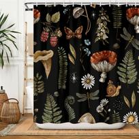 Vintage Mushroom Shower Curtain Botanical Mushroom Fern Forest Plants Fabric Shower Curta for Bathroom Boho Shower Curtain (as the picture,W90xH180cm-35x70in)