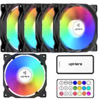 upHere PC Case Fan 120mm RGB Remote Control Included, Hub Included, Quiet, High Airflow 56.27CFM, Cooling Fan, Black, 5-Pack [C8123-5]
