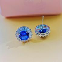 European & American Sunflower Studs: Imitation Ruby, Sapphire, Full Diamond Fashion Red Corundum Clip-on Earrings Gold-Plated Copper