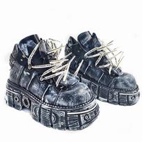 Yabisaibo goth leather shoes heavy metal dark rock locomotive boots old spike heightening high-top shoes platform shoes 37