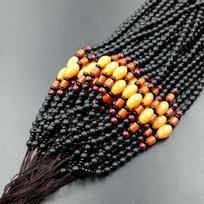 Black Frosted 5mm Seed Bead Necklace with Orange Accents Total Length: 60-64 cm