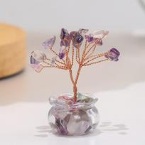 1Pcs Feng Shui Lucky Wealth Money Tree - Natural Yellow Crystal & Red Agate Cartoon Style Mini Ornament For Office Desk & Home įvairiaspalvis