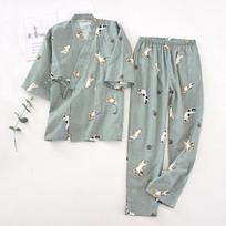 Couple's Style Japanese-style Kimono Pajamas Set Female Spring and Autumn Gauze Home Clothes Cute Sweet Two-p M