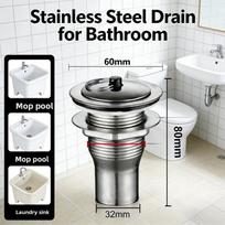 304 Stainless Steel Drain Bathroom Toilet-Anti-Clog Sewer Filter for Laundry Pool Rust-Proof Fast Drainage Sink Drain Accessory