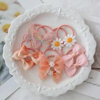 10pcs Snag Free Floral Fairy Hair Ties Elastic No Damage Bows Hair Rope Hair Accessories Butterfly Flower Hair Bands Headwear oranžinė