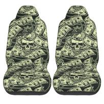 US Bill Dollars Skull Print 2 Pieces Covers Front Car Seat Universal Protector Cushion Cover Saddle Comfort Covers Fit Most Car juoda