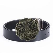 Thor's Hammer Zinc Alloy Cowhide Leather Men's Punk Belt - Nightclub Personality Fashion Accessory. 130 cm