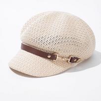 Versatile Hollow Octagonal Beret Hat Breathable Leather Buckle Beach Straw Hat Spring Summer Painter Hat Sunshade Cap