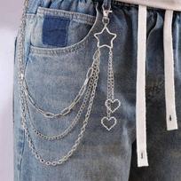 New Metal Jeans Waist Chain Punk Rock Pentagram Love Pendant Pants Decor Chain Multilayer Design Key Chain Hipster Gift