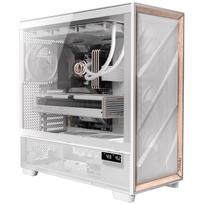 ANTEC FLUX PRO PC Case White: A fully cooled PC case featuring wood and tempered glass panels.