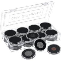 40 Pieces 46mm Coin Capsules 8 Sizes (17/20/25/27/30/35/40/46mm) Black Protect Gasket Inside Coin Holder Case With Storage Organizer Box 40-Pack gray