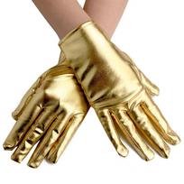 Shiny Bright Leather Short Leather Gloves Stage Performances Gothic Etiquette Gloves Gold Silver Clubwear Mittens Cosplay