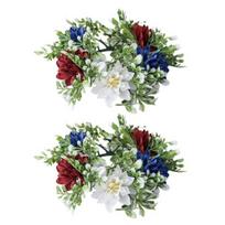 2 vnt. Patriotiškas dirbtinis vainikas žiedas žvakei Nepriklausomybės dienos žvakidė raudonos baltos mėlynos gėlių girliandos liepos 4-osios stalo puošmena A