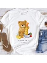 Tempura Shrimp Lunch Bear Printed Wounisex's Summer Cute Fashion T-Shirt Cartoon Pattern Wounisex's Basic Top Short Sleeve T-Shirt S įvairiaspalvis