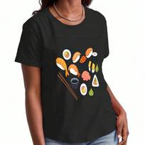 Sushi Time Ladies Cotton T Shirt, Premium Cotton Print, Durable And Longlasting, Casual And Fashionable. Cute Sushi Roll Graphic Tee For Wounisex, Enj S įvairiaspalvis
