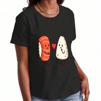 Sushi Time Ladies Cotton T Shirt, Premium Cotton Print, Durable And Longlasting, Casual And Fashionable. Cute Sushi Roll Graphic Tee For Wounisex, Enj S įvairiaspalvis